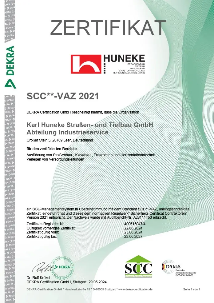 Huneke Zertifikat SCC VAZ 2021